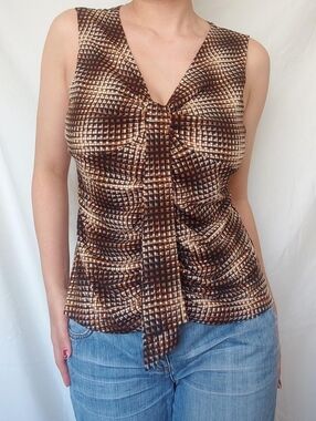 Brown Square Patterned Tank Top